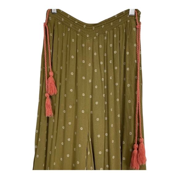Free People Hearts Rising Pants Women’s Size Large Moss Green Embr Boho Wide Leg - Picture 5 of 10